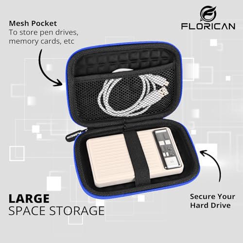 FLORICAN External Hard Drive Case Shell 2.5-Inch Hard Drive Portable Storage Organizer Bag for Earphone USB Cable Mobile Charger Hard Disk - Double Padded WD Seagate Sony Dell Toshiba - Image 4