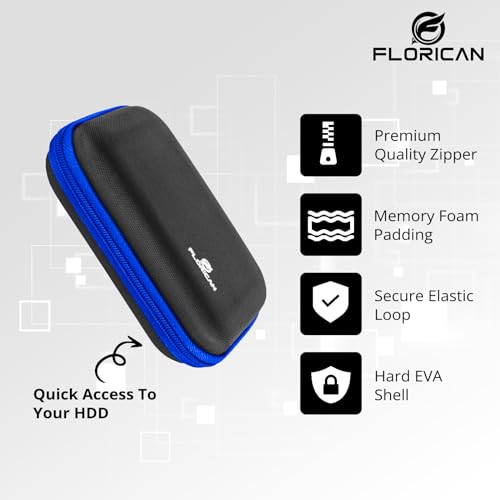 FLORICAN External Hard Drive Case Shell 2.5-Inch Hard Drive Portable Storage Organizer Bag for Earphone USB Cable Mobile Charger Hard Disk - Double Padded WD Seagate Sony Dell Toshiba - Image 3