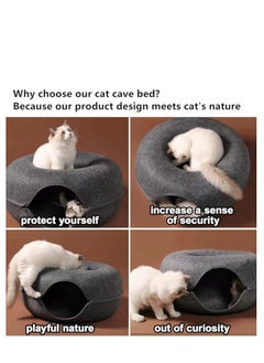 HAPPY PUSS Cat tunnel bed, round cave, donut shape cat house, removable cover with zipper, detachable and washable tunnel cat bed suitable for cats, dogs, and puppies to sleep. Grey color  - Image 4
