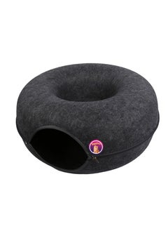 HAPPY PUSS Cat tunnel bed, round cave, donut shape cat house, removable cover with zipper, detachable and washable tunnel cat bed suitable for cats, dogs, and puppies to sleep. Grey color  - Image 1