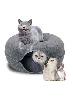 HAPPY PUSS Cat tunnel bed, round cave, donut shape cat house, removable cover with zipper, detachable and washable tunnel cat bed suitable for cats, dogs, and puppies to sleep. Grey color  - Image 3