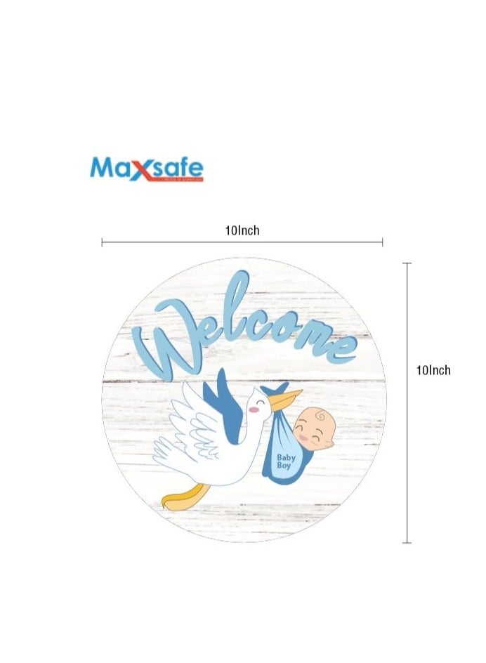 Maxsafe Baby Boy Door Sign Gender Reveal Welcome Baby Sign Hanging Wreath Round Wood With Sticker Sign Farmhouse Decorations Wooden Holiday Front Door Sign  - Image 1