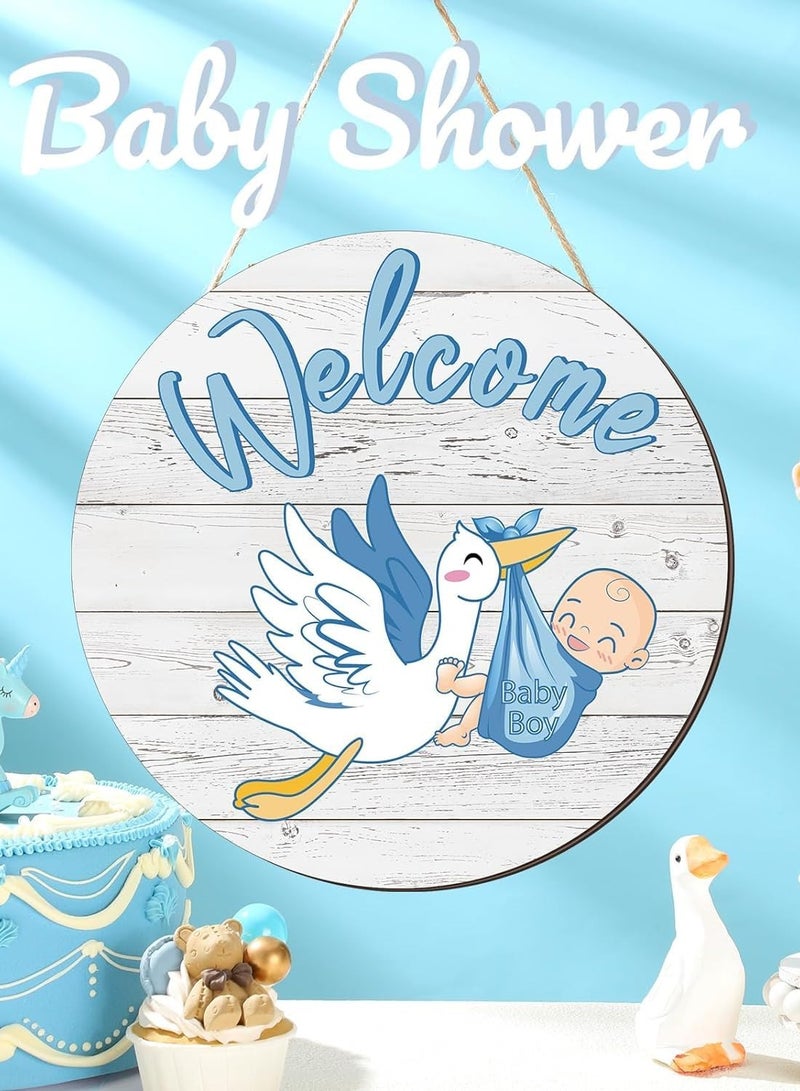 Maxsafe Baby Boy Door Sign Gender Reveal Welcome Baby Sign Hanging Wreath Round Wood With Sticker Sign Farmhouse Decorations Wooden Holiday Front Door Sign  - Image 3