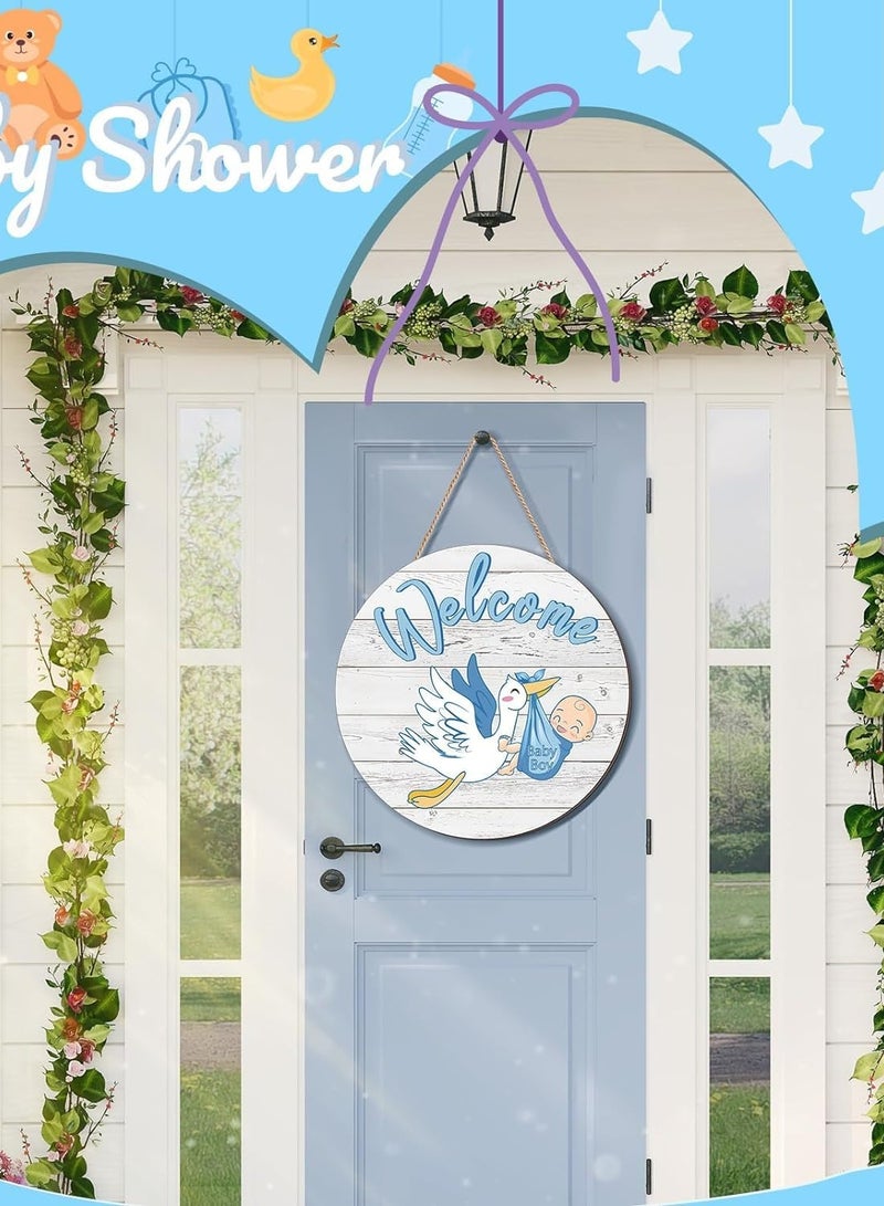 Maxsafe Baby Boy Door Sign Gender Reveal Welcome Baby Sign Hanging Wreath Round Wood With Sticker Sign Farmhouse Decorations Wooden Holiday Front Door Sign  - Image 4