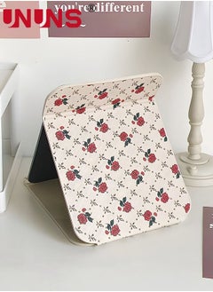 UNUNS Tabletop Foldable Makeup Mirror,Portable Vintage Rose Pattern Desktop Mirror,PU Portable Adjustable Rectangular Ultrathin Mirror,For Travel,Camping,Home  - Image 4