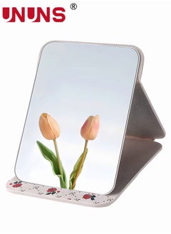 UNUNS Tabletop Foldable Makeup Mirror,Portable Vintage Rose Pattern Desktop Mirror,PU Portable Adjustable Rectangular Ultrathin Mirror,For Travel,Camping,Home  - Image 2