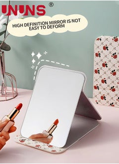 UNUNS Tabletop Foldable Makeup Mirror,Portable Vintage Rose Pattern Desktop Mirror,PU Portable Adjustable Rectangular Ultrathin Mirror,For Travel,Camping,Home  - Image 3