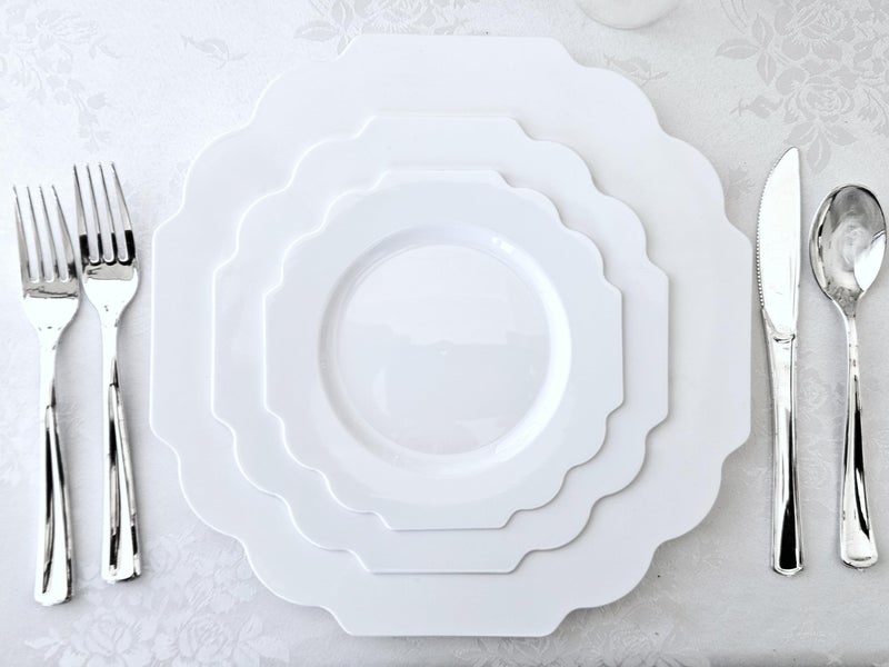 OCCASIONS FINEST PLA "" OCCASIONS "" 50 Plates Pack (25 Guests)-Heavyweight Wedding Party Disposable Plastic Plate Set -(25x10.5'' Dinner + 25x8'' Salad/Dessert) (Imperial in White) - Image 3