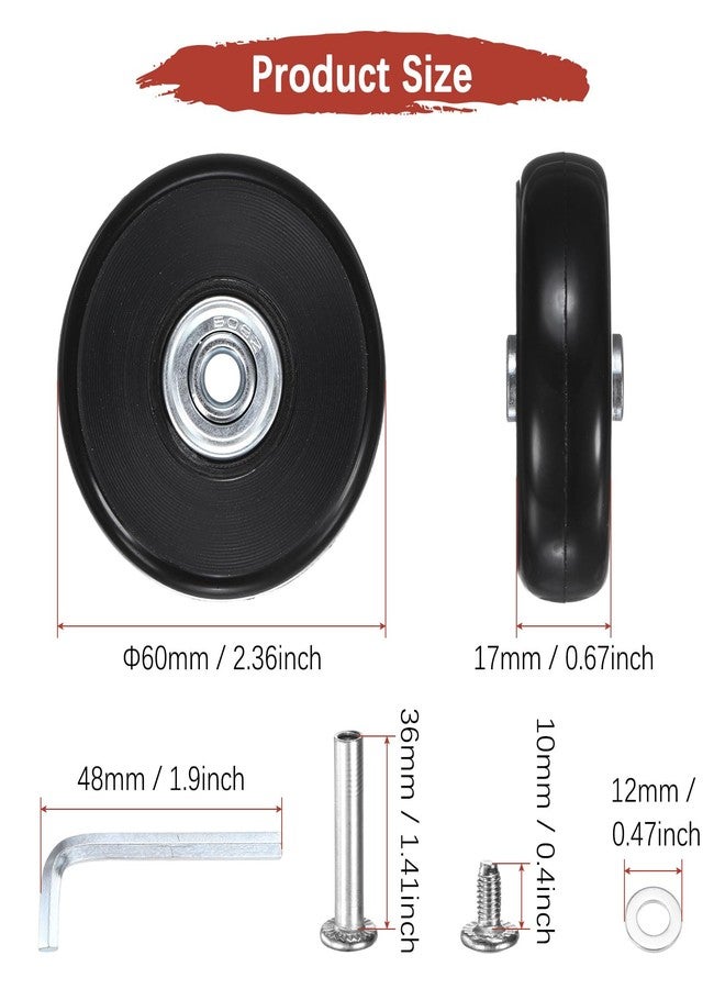 TIXIPEM Luggage Suitcase Replacement Wheels [2pcs] - 60 x 17 mm Rubber Scooter Wheels Repair Kit W/ABEC-7 Bearings and 6mm Axles for Trolley & Carry-on Roller Travel Suitcases - [Black] - Image 3