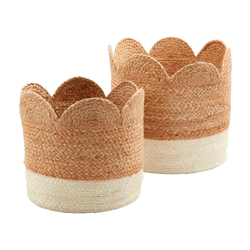 Mud Pie Scalloped Edge Jute Basket Brown