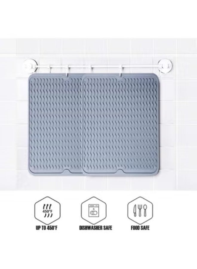 Dish Drying Mat / Heat-Resistant Silicone Mat — Suitable for kitchen counter tops, trays, tableware, baby bottles, etc.; enamel-safe, dishwasher-safe — 2-Piece Set - Image 5