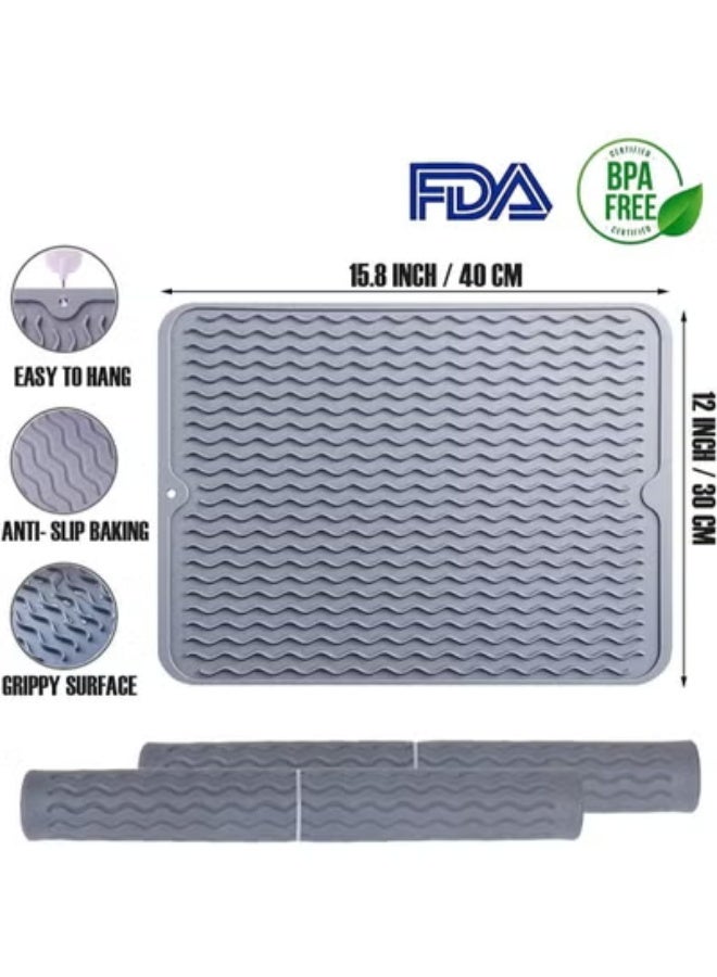 Dish Drying Mat / Heat-Resistant Silicone Mat — Suitable for kitchen counter tops, trays, tableware, baby bottles, etc.; enamel-safe, dishwasher-safe — 2-Piece Set - Image 2