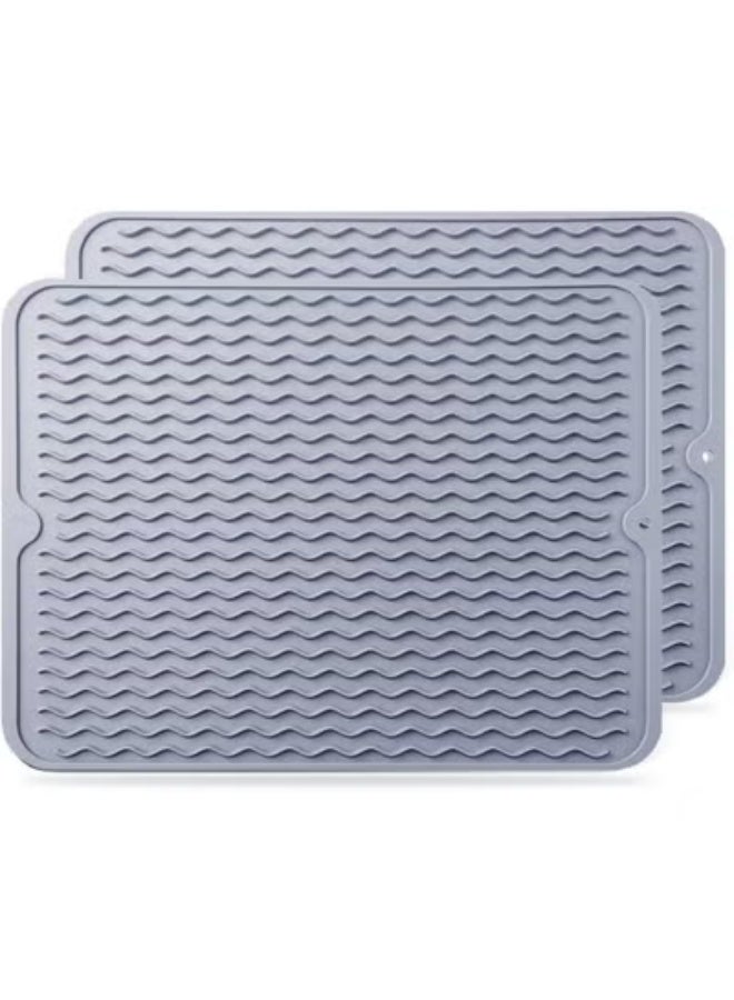 Dish Drying Mat / Heat-Resistant Silicone Mat — Suitable for kitchen counter tops, trays, tableware, baby bottles, etc.; enamel-safe, dishwasher-safe — 2-Piece Set - Image 1
