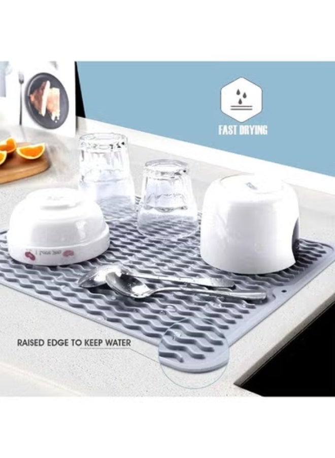 Dish Drying Mat / Heat-Resistant Silicone Mat — Suitable for kitchen counter tops, trays, tableware, baby bottles, etc.; enamel-safe, dishwasher-safe — 2-Piece Set - Image 3