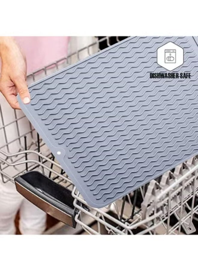 Dish Drying Mat / Heat-Resistant Silicone Mat — Suitable for kitchen counter tops, trays, tableware, baby bottles, etc.; enamel-safe, dishwasher-safe — 2-Piece Set - Image 4