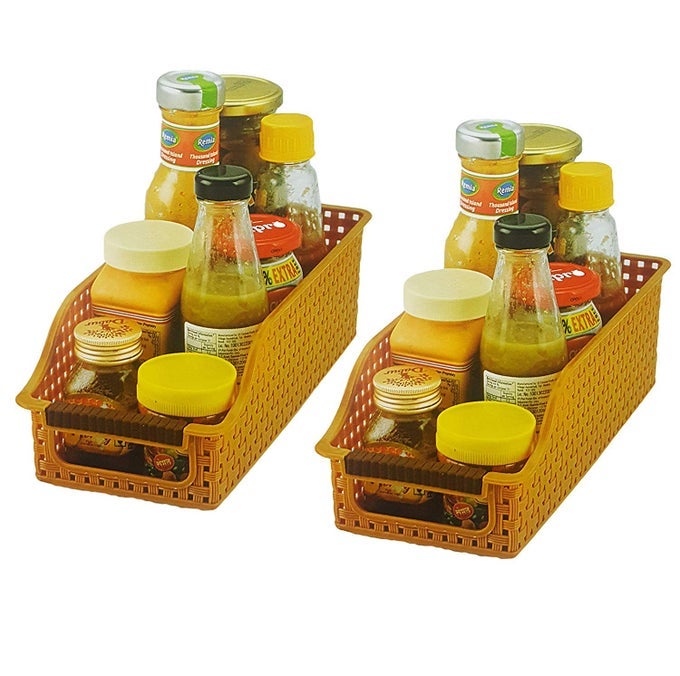 PLASTIC MULTIPURPOSE STORAGE BASKET TRAY FOR REFRIGERATOR 11X35X45 INCH SET OF 2 PCS