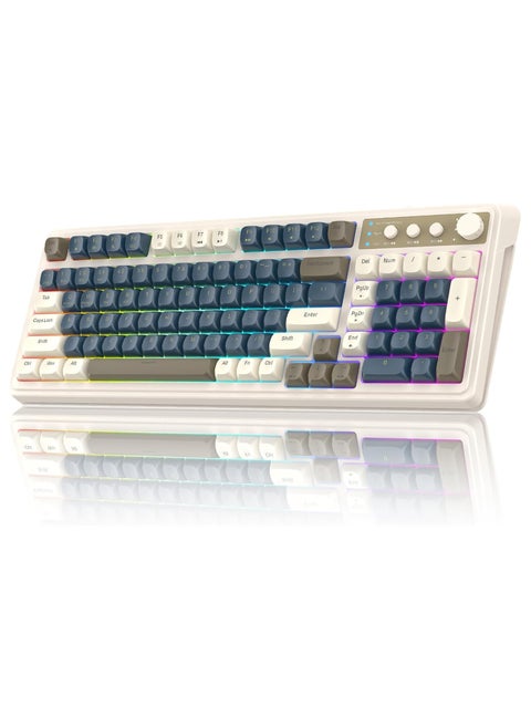 S99 Keys Creamy Gaming Keyboard, Tri-Mode Bluetooth/2.4GHz/USB-C Retro Keyboard with NumberPad RGB Backlit, Media Knob Programmable Membrane Computer Keyboard