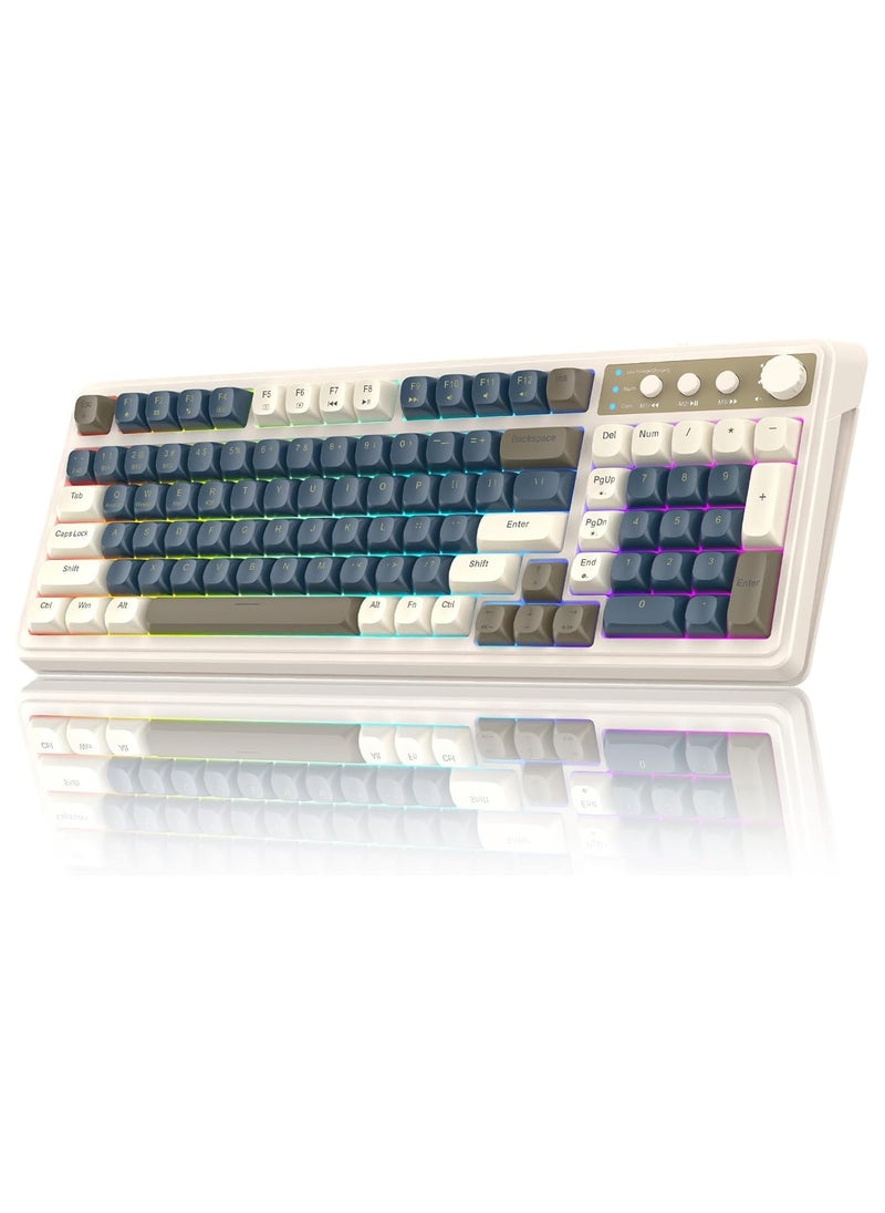 AULA - S99 Keys Creamy Gaming Keyboard, Tri-Mode Bluetooth/2.4GHz/USB-C Retro Keyboard with NumberPad RGB Backlit, Media Knob Programmable Membrane Computer Keyboard - Image 1