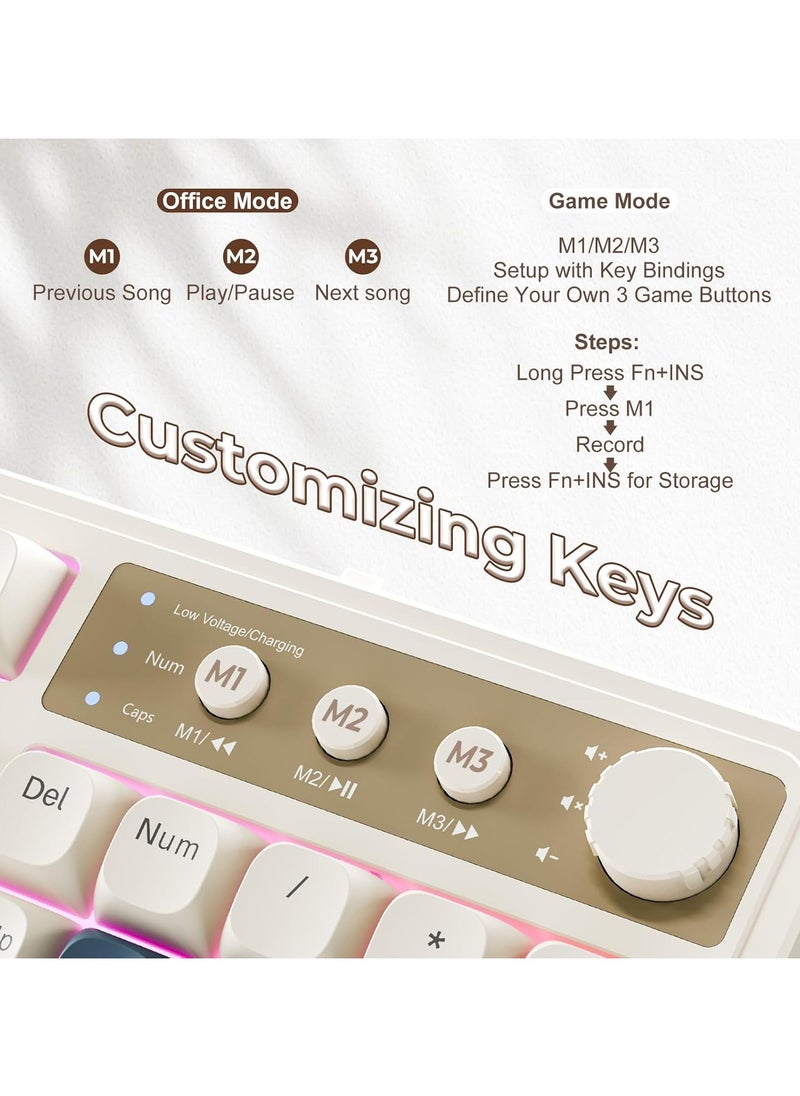 AULA - S99 Keys Creamy Gaming Keyboard, Tri-Mode Bluetooth/2.4GHz/USB-C Retro Keyboard with NumberPad RGB Backlit, Media Knob Programmable Membrane Computer Keyboard - Image 1