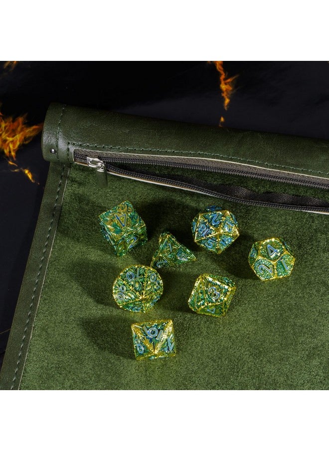 cusdie 2 In 1 Dice Rolling Mat & Zippered Dice Holder Dice Tray- Compatible With Dnd Polyhedral Dice Dungeons And Dragon (Leatherette-Green)  - Image 2