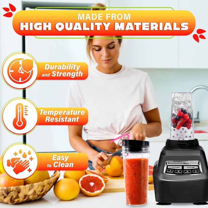 KETAR 2Pcs Single Serve Blender Cup with Lid - 16 Oz Cup Blender for Smoothies Ninja Blender Cups Replacement - 4 Tabs Single Serving Blender Bottle Lid For Bl770 Bl780 Bl660 Bl740 Nutri Ninja Blenders - Image 4