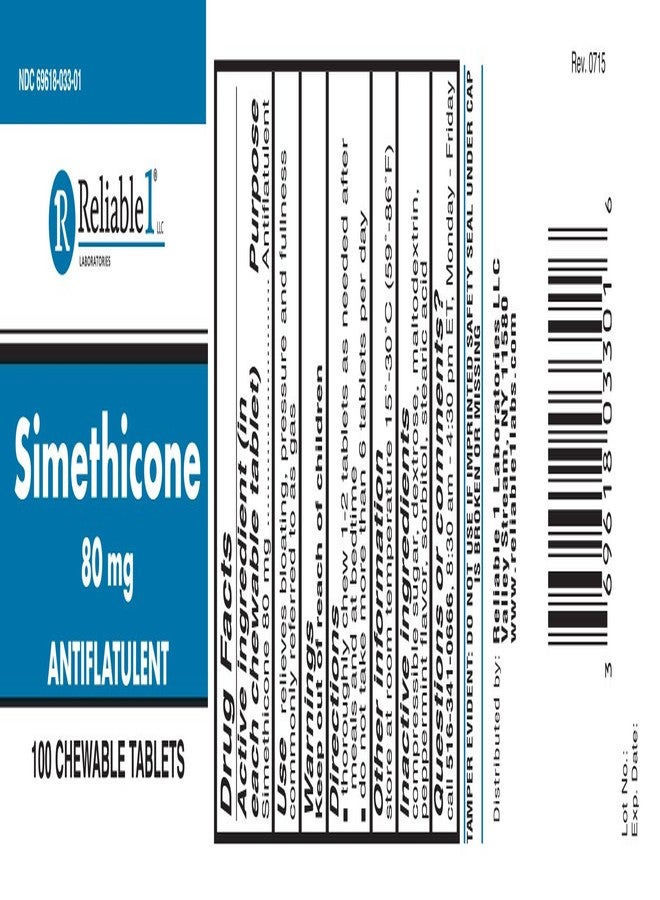 Reliable 1 Simethicone 80mg Anti-Gas 100 Peppermint Tablets (1 Bottle) - Image 2