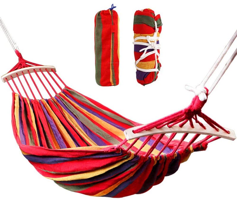 HomeFast 2 People Outdoor Camping Canvas Cotton Hammock Wood Stick Swing Garden Canvas Swing Hanging Chair for Patio Porch Garden Backyard Lounging OutdoorIndoor - Image 5
