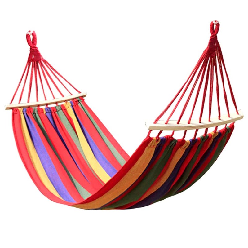 HomeFast 2 People Outdoor Camping Canvas Cotton Hammock Wood Stick Swing Garden Canvas Swing Hanging Chair for Patio Porch Garden Backyard Lounging OutdoorIndoor - Image 1