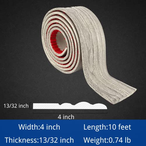 COUKIU Flexible Baseboard Molding Trim, Peel and Stick Rubber Wall Base Moulding Trim, 4 Inch x 10 Feet Self-Adhesive Vinyl Wall Base Cove Base (Gray Wood Color) - Image 2