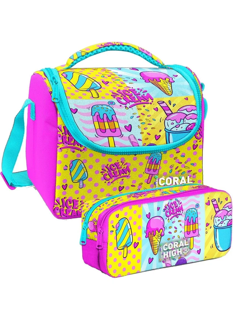 CORAL HIGH Mixed Ice Cream Patterned Girl Thermal Insulated Lunch Bag and Pencil Case Set