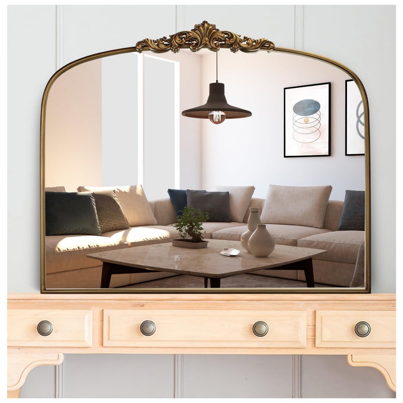 Wemily Vintage Gold Arched Wall Mirror 36"x30" â€“ Ornate Baroque Style Antique Brass Frame, Decorative Large Mirror for Entryway, Living Room, Fireplace, Hallway, Bathroom - Image 1