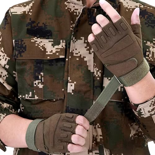 HHADEK Faux Leather Half Finger Tactical Gloves, Durable Fingerless Gloves for Cycling, Gym, Motorcycle Gloves, Training Gloves, Breathable Gloves, and Outdoor Activities (Green, L) - Image 2