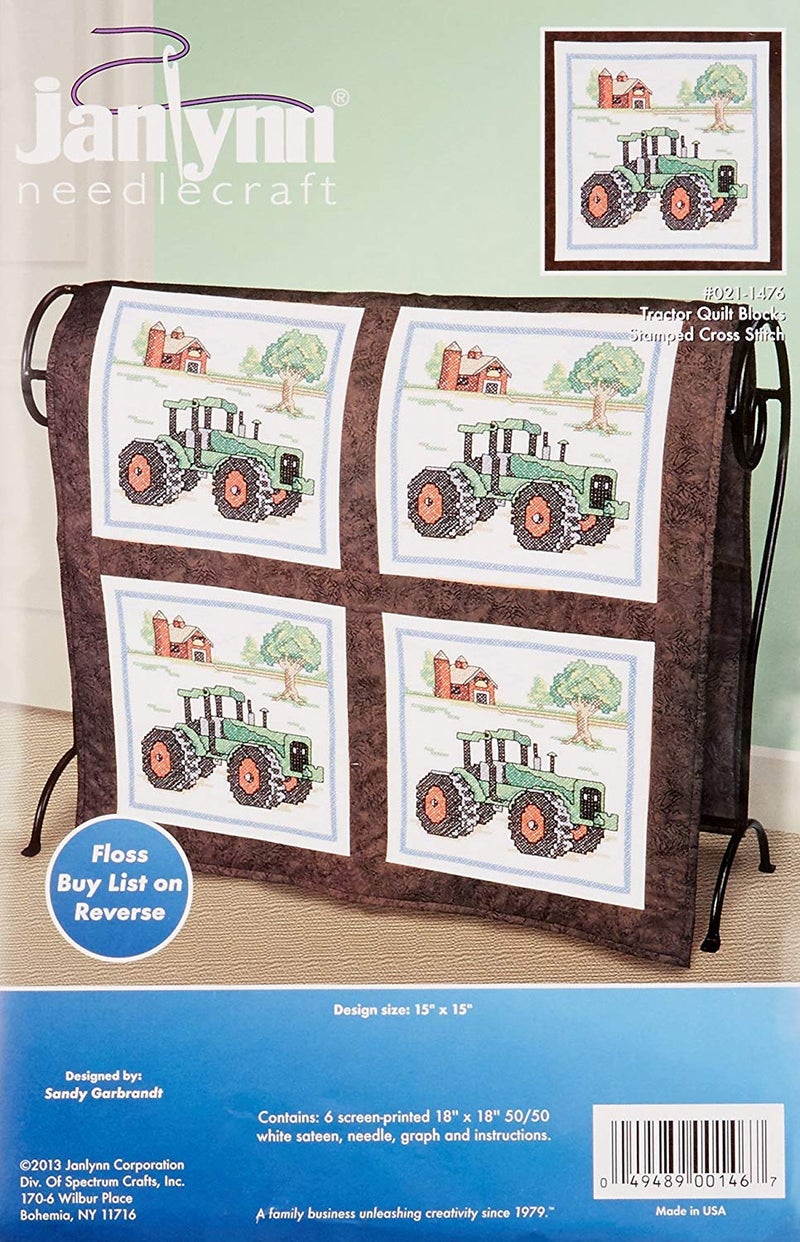 Janlynn Corp. Stamped Cross Stitch Quilt, Block Tractor - Image 1