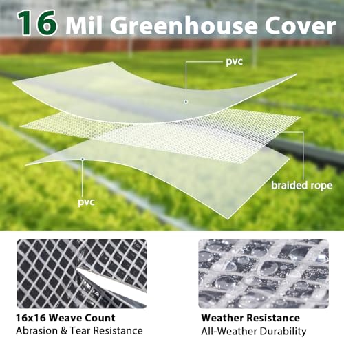 ANGAR 16 Mil Clear Greenhouse Tarp 6x8FT Heavy Duty Waterproof Clear Tarps with Grommets UV Resistant Greenhouse Replacement Poly Cover for Gardening Farming Chicken Coops CanopyOutdoor - Image 3