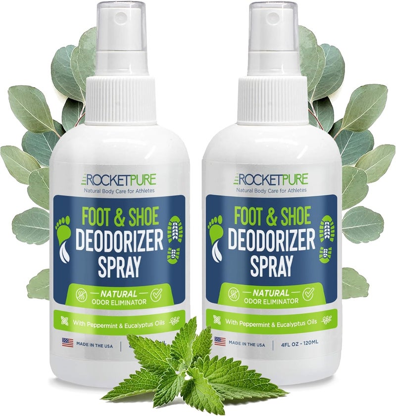 Natural Foot & Shoe Deodorizer Spray - Foot Spray for Smelly Feet & Shoe Spray for Smelly Shoes - Removes, Controls & Prevents Odors - Made with Essential Oils - Made in USA (4oz, 2-Pack)