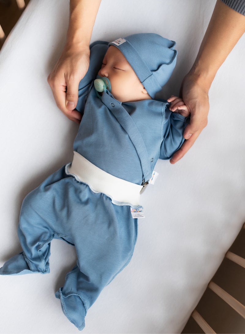 Generic Newborn Baby Boy Gift Set – 5-Piece Blue Coming Home Outfit (Wrap Shirt, Pants, 2 Hats, Pacifier Holder), Premium Turkish Cotton, Hypoallergenic, Size 53cm - Image 1