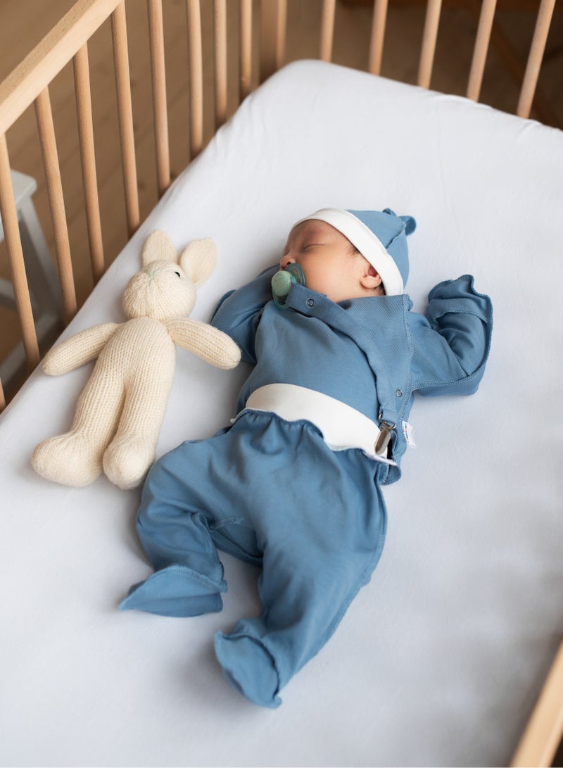 Generic Newborn Baby Boy Gift Set – 5-Piece Blue Coming Home Outfit (Wrap Shirt, Pants, 2 Hats, Pacifier Holder), Premium Turkish Cotton, Hypoallergenic, Size 53cm - Image 2