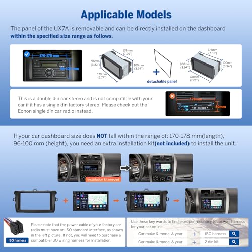 Eonon 4+64GB Android 14 Car Stereo-Double Din 7" Touchscreen with Wireless CarPlay & Android Auto, Fast Type-C PD/QC Charging, DSP, AHD Backup Camera, Steering Wheel Control-UX7A - Image 5