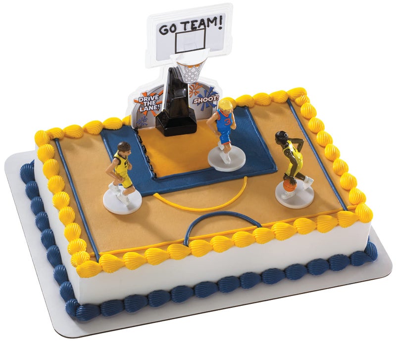 DecoPac DecoSetÂ® Basketball All Net Cake Topper, 5-Piece Cake Decoration Set, Birthday Decorations with 3 Figurines and Backboard, For All Size and Shape Celebration, Birthday or End of Season Cake - Image 1
