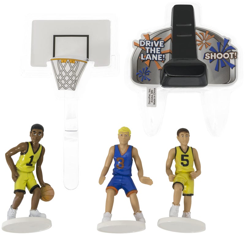DecoPac DecoSetÂ® Basketball All Net Cake Topper, 5-Piece Cake Decoration Set, Birthday Decorations with 3 Figurines and Backboard, For All Size and Shape Celebration, Birthday or End of Season Cake - Image 2
