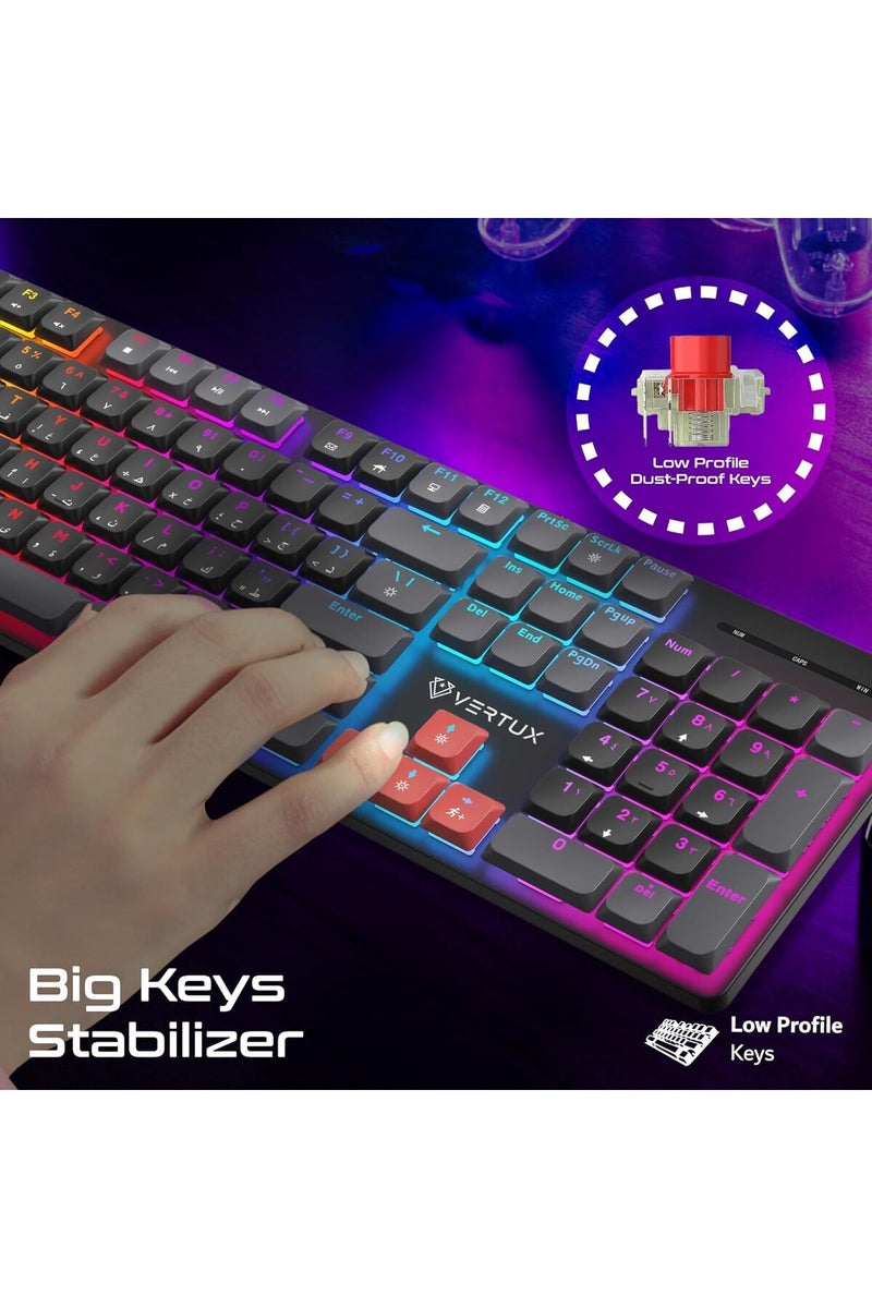 VERTUX Low-profile full mechanical gaming keyboard with 17 LED lighting modes and anti-ghosting keys - Image 5
