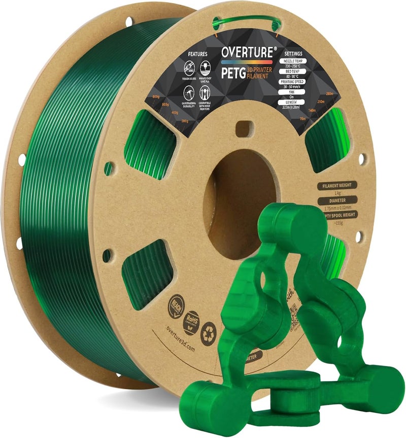 OVERTURE Clear PETG Filament 1.75mm, PETG Transparent Green,1kg Filament(2.2lbs), Dimensional Accuracy 99% Probability +/-0.03mm, Fit Most FDM Printers - Image 1