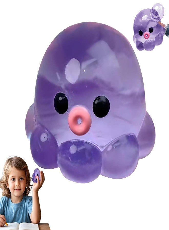 BharatBazaar Squishy Toy, Stress Relief Toys Adults, Anxiety Relief Toys, Office Stress Relief Toys, Purple Octopus Squeeze Figure for Desk Use, Comes with Bubble Blowing Tool - Image 1