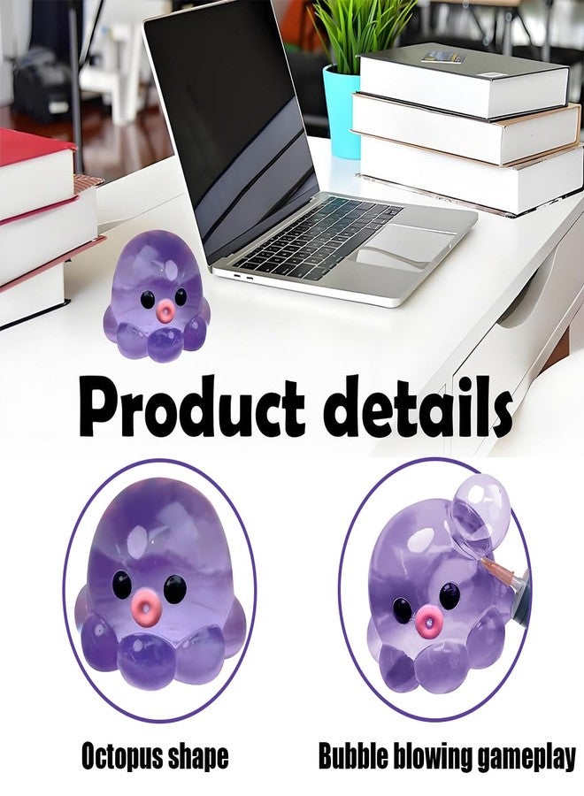 BharatBazaar Squishy Toy, Stress Relief Toys Adults, Anxiety Relief Toys, Office Stress Relief Toys, Purple Octopus Squeeze Figure for Desk Use, Comes with Bubble Blowing Tool - Image 3