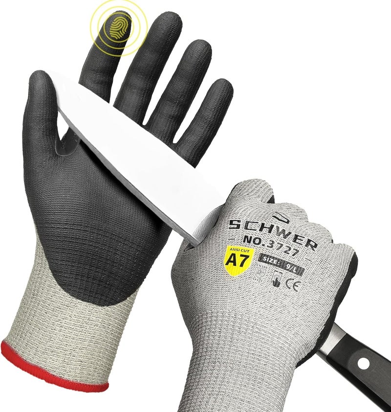 Schwer High Level Cut Resistant Work Gloves for High Risk Work, ANSI A7 Cutting Gloves with Reinforced Thumb, Used for WoodWorking, Construction, Non Slip, Durable, Breathable & Cool, L, 1 pair, PR3727 - Image 1