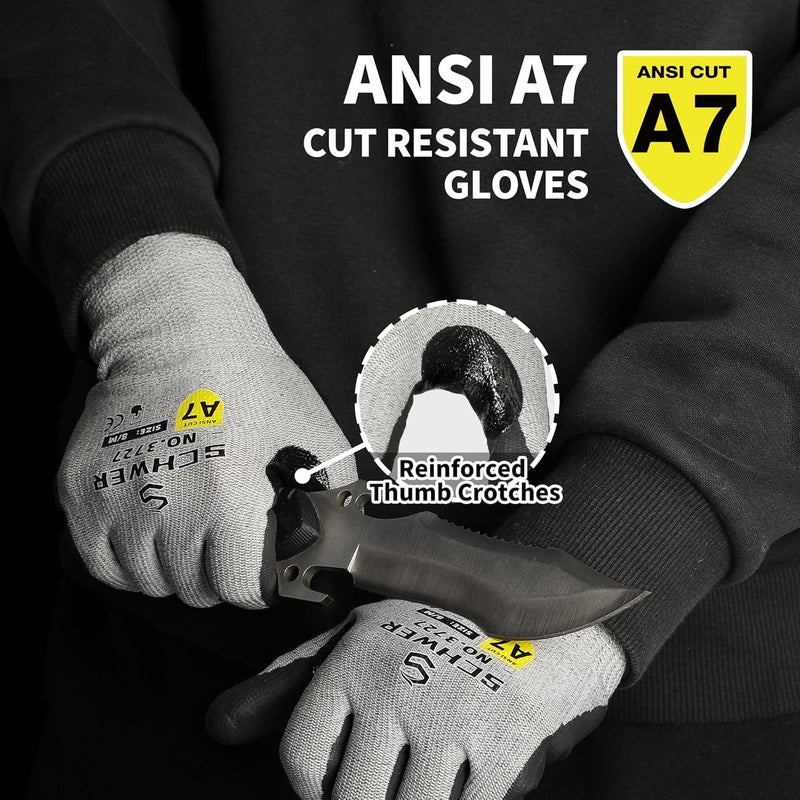 Schwer High Level Cut Resistant Work Gloves for High Risk Work, ANSI A7 Cutting Gloves with Reinforced Thumb, Used for WoodWorking, Construction, Non Slip, Durable, Breathable & Cool, L, 1 pair, PR3727 - Image 2