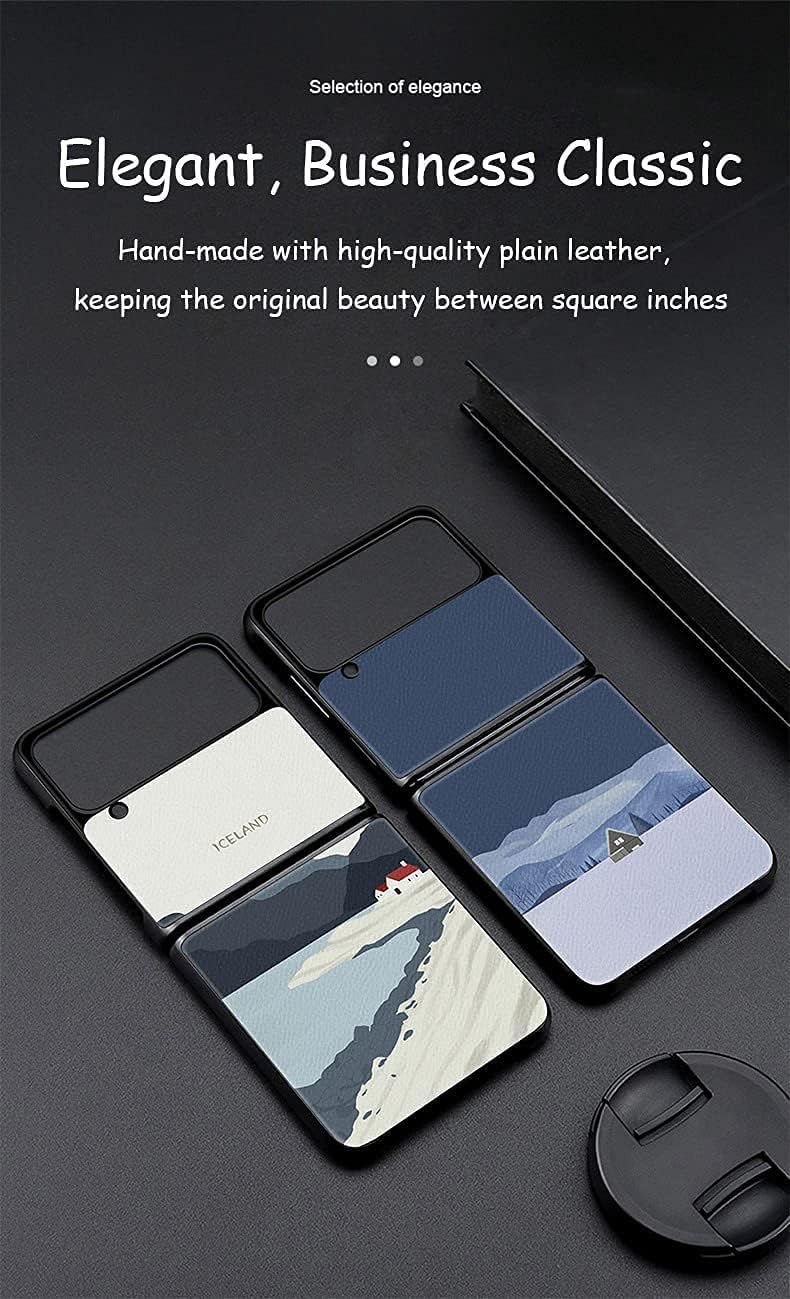كاست ويف جراب جلدي فاخر مناسب لهاتف Samsung Galaxy Z Flip 3، لوحة مناظر طبيعية جميلة للنساء، رسم جلدي + واقي قلاب صلب من البولي كربونات لهاتف Galaxy Z Flip 3 5G 2021 Galaxy - Image 5