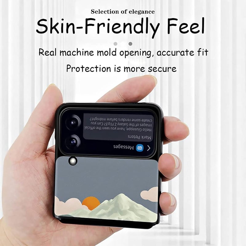 كاست ويف جراب جلدي فاخر مناسب لهاتف Samsung Galaxy Z Flip 3، لوحة مناظر طبيعية جميلة للنساء، رسم جلدي + واقي قلاب صلب من البولي كربونات لهاتف Galaxy Z Flip 3 5G 2021 Galaxy - Image 2