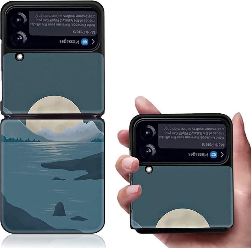 كاست ويف جراب جلدي فاخر مناسب لهاتف Samsung Galaxy Z Flip 3، لوحة مناظر طبيعية جميلة للنساء، رسم جلدي + واقي قلاب صلب من البولي كربونات لهاتف Galaxy Z Flip 3 5G 2021 Galaxy - Image 1
