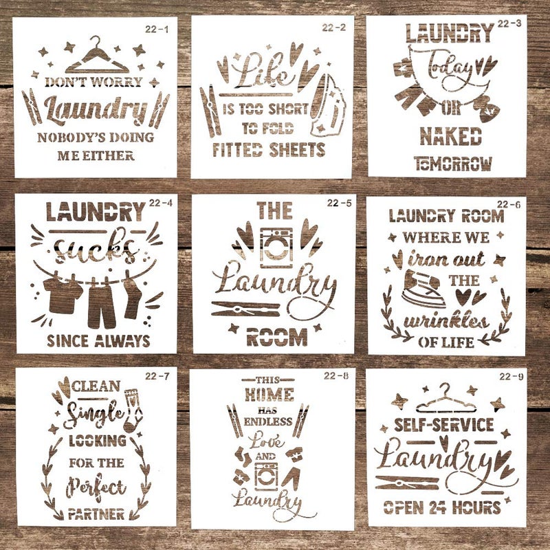 SLGIFT DIY Decorative Reusable Letter Stencil Template for DIY Crafts Scrabooking Painting on Cake WoodCanvasFloorWallTile 59 x 59 Inch Set of 9 Laundry
